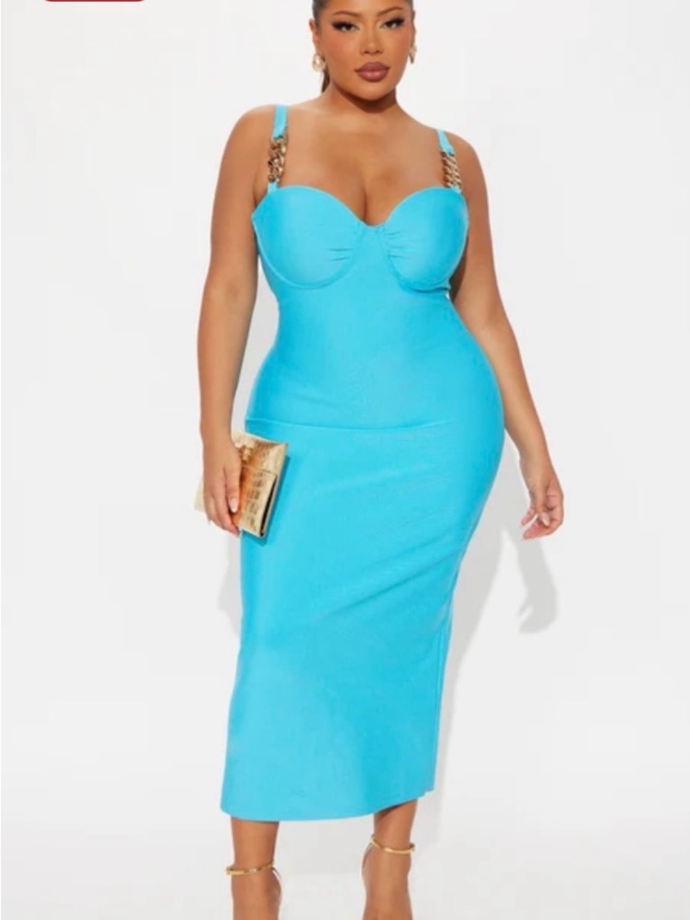 Fashion Nova Turquoise Chain-Strap Midi Dress
